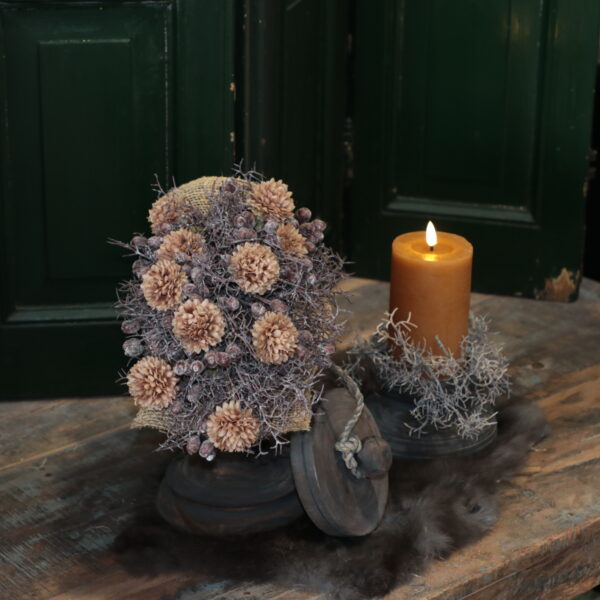 Compleet houten pot, toef, bondje standaard en kaars