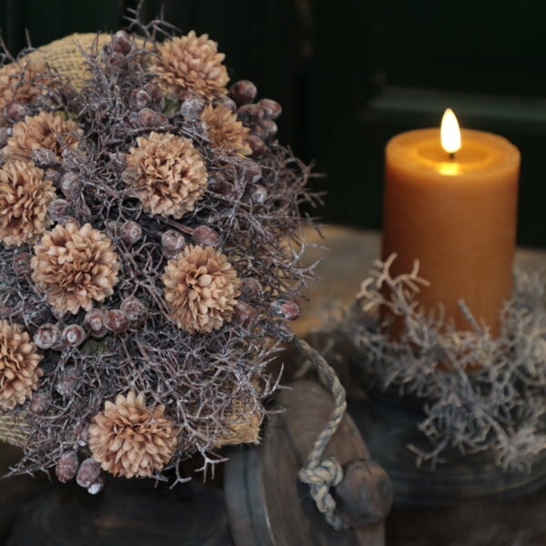 Compleet houten pot, toef, bondje standaard en kaars